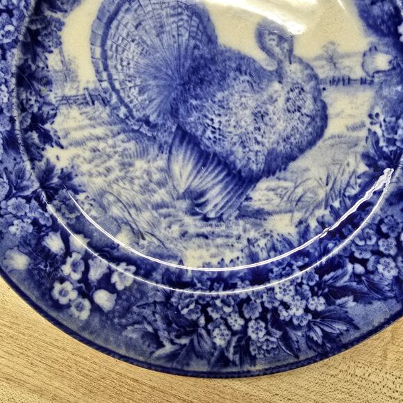 Wedgewood Flow Blue Turkey Plate 8.75" Antique Deep Blue Transferware England - Picture 2 of 12